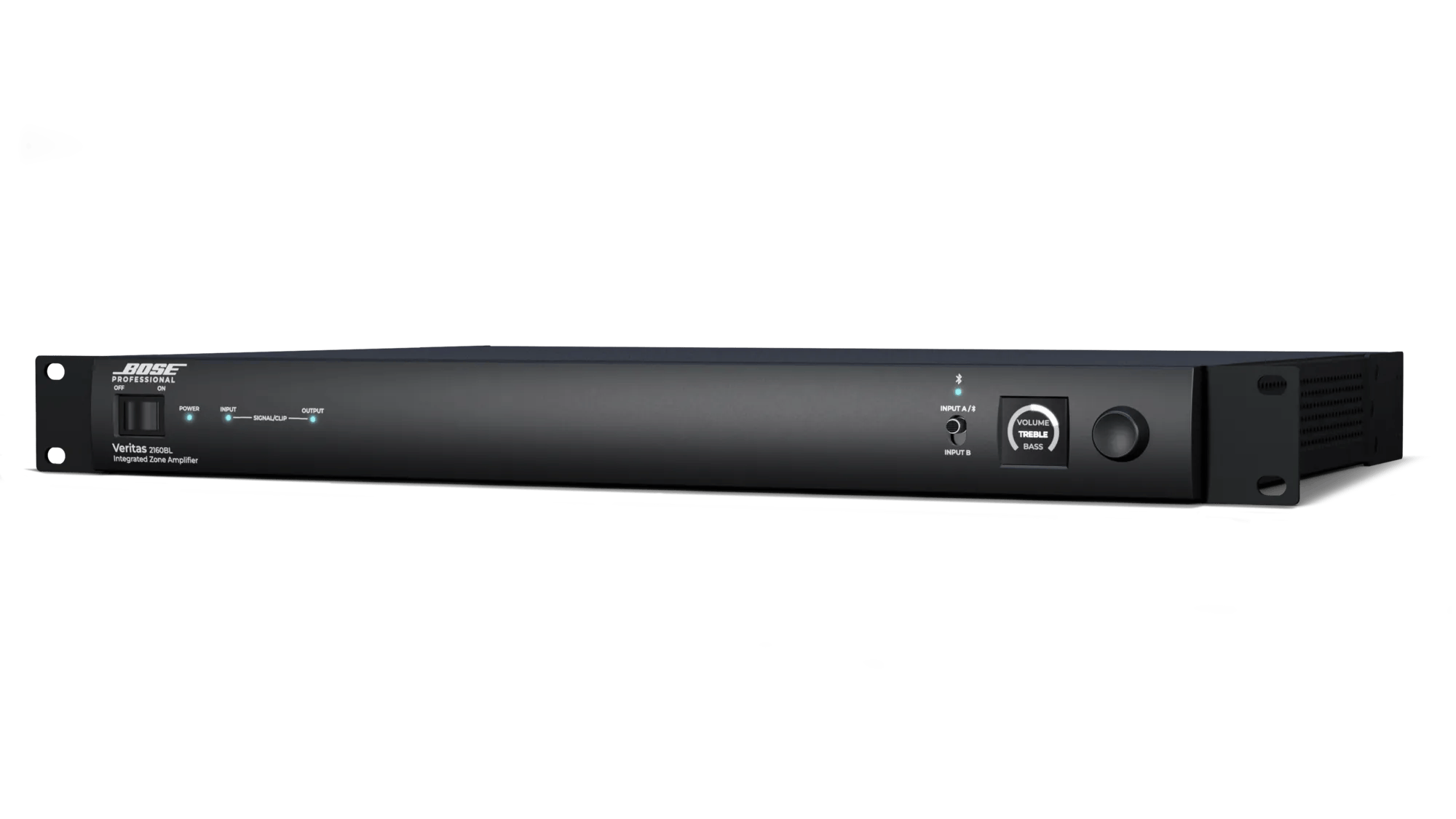 מגבר התקנות דו-ערוצי Bose Professional Veritas 2160BL עם DSP ו-Bluetooth 2 מגבר Bose Professional Veritas 2160BL במבט קדמי מזווית שמאל