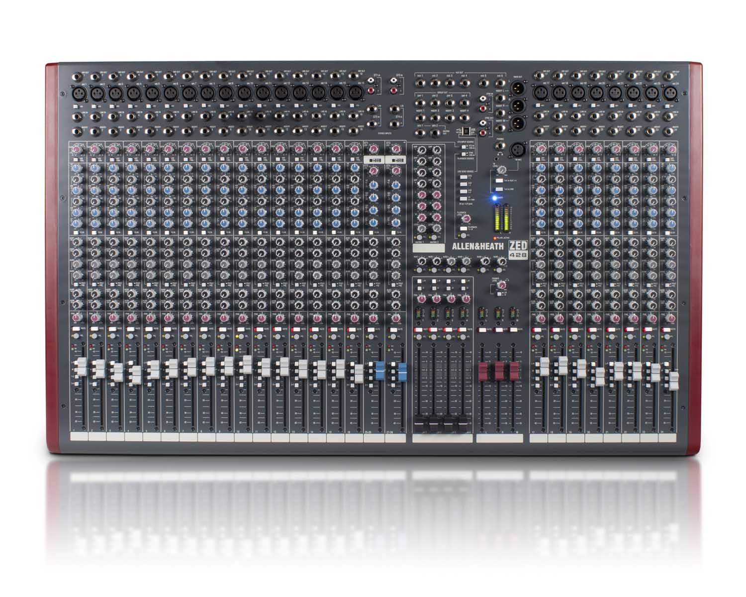 מיקסר אנלוגי Allen & Heath ZED-428 — 24 ערוצי מונו ו-4 קבוצות 3 מיקסר אנלוגי Allen & Heath ZED-428 – מבט חזיתי