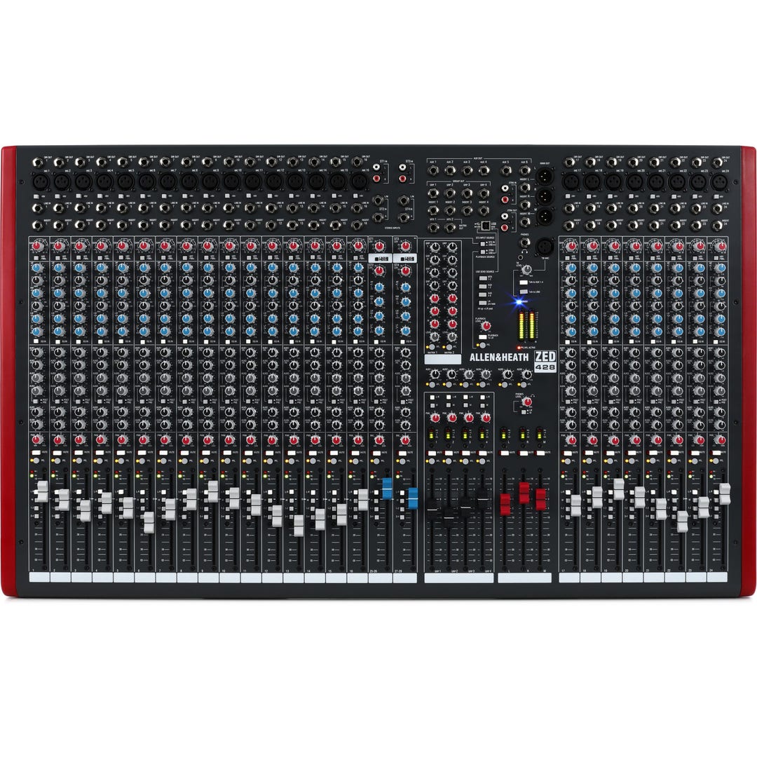 מיקסר אנלוגי Allen & Heath ZED-428 — 24 ערוצי מונו ו-4 קבוצות 2 מיקסר Allen & Heath ZED-428 – מבט עליון מלא