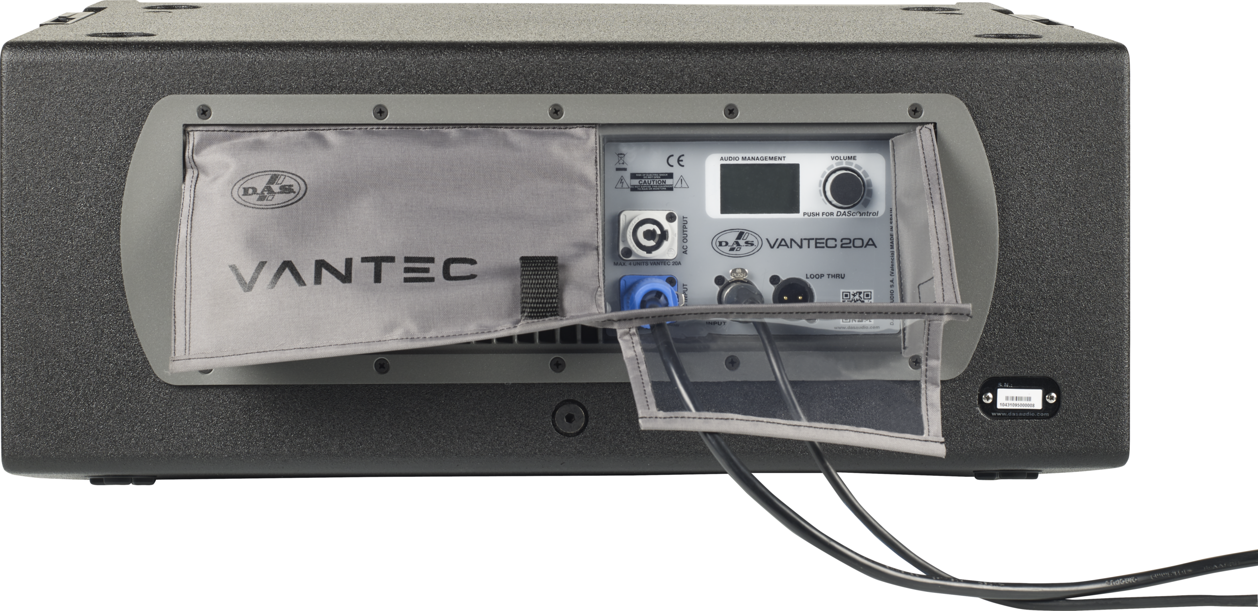 רמקול מערך מוגבר DAS Audio VANTEC-20A – 12 אינץ׳, 1500W Peak 2 החלק האחורי של DAS Audio VANTEC-20A עם לוח הבקרה, חיבורי האודיו והחשמל