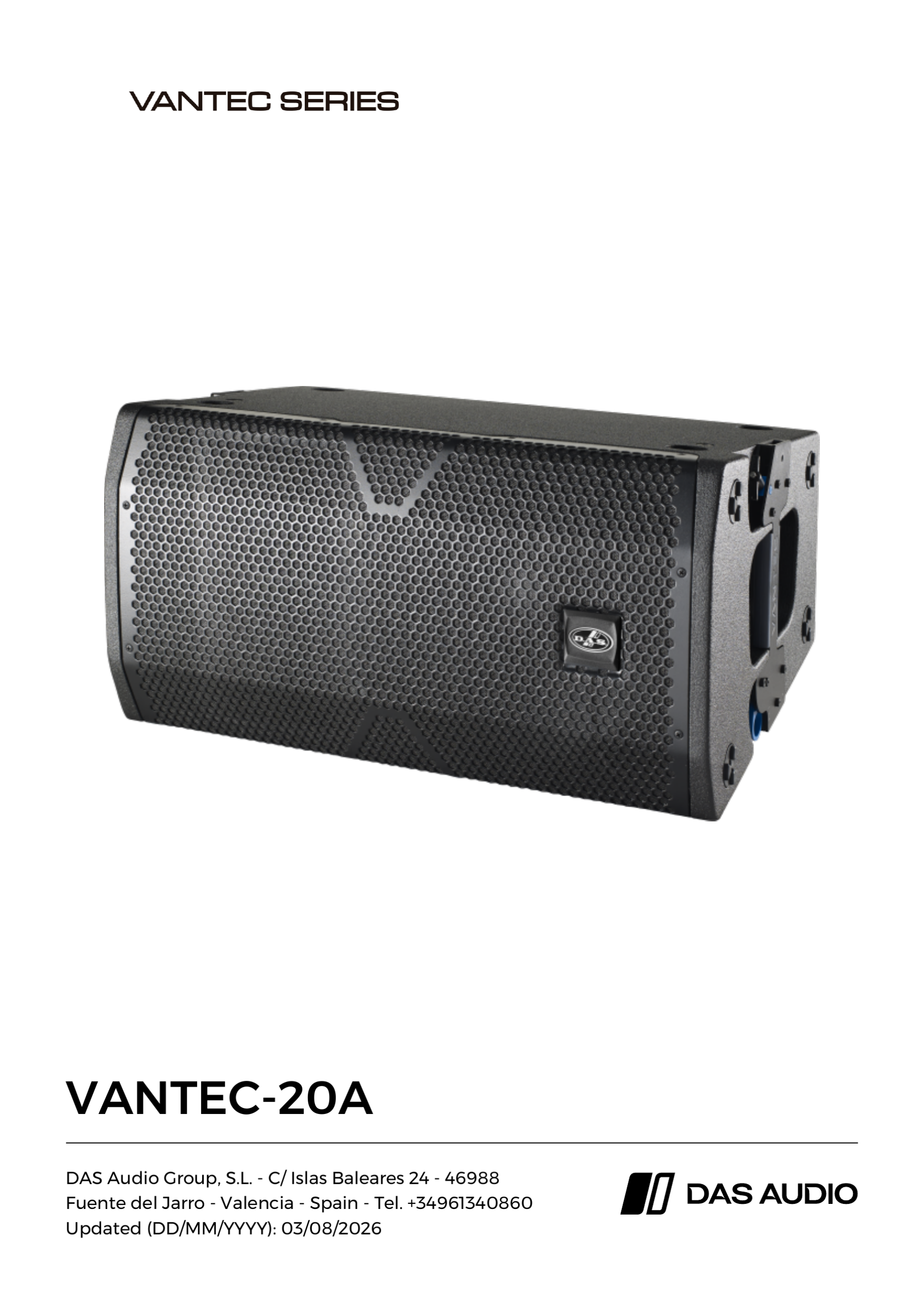 רמקול מערך מוגבר DAS Audio VANTEC-20A – 12 אינץ׳, 1500W Peak 4 עמוד המפרט הרשמי המלא של DAS Audio VANTEC-20A עם צילום המוצר וזיהוי היצרן