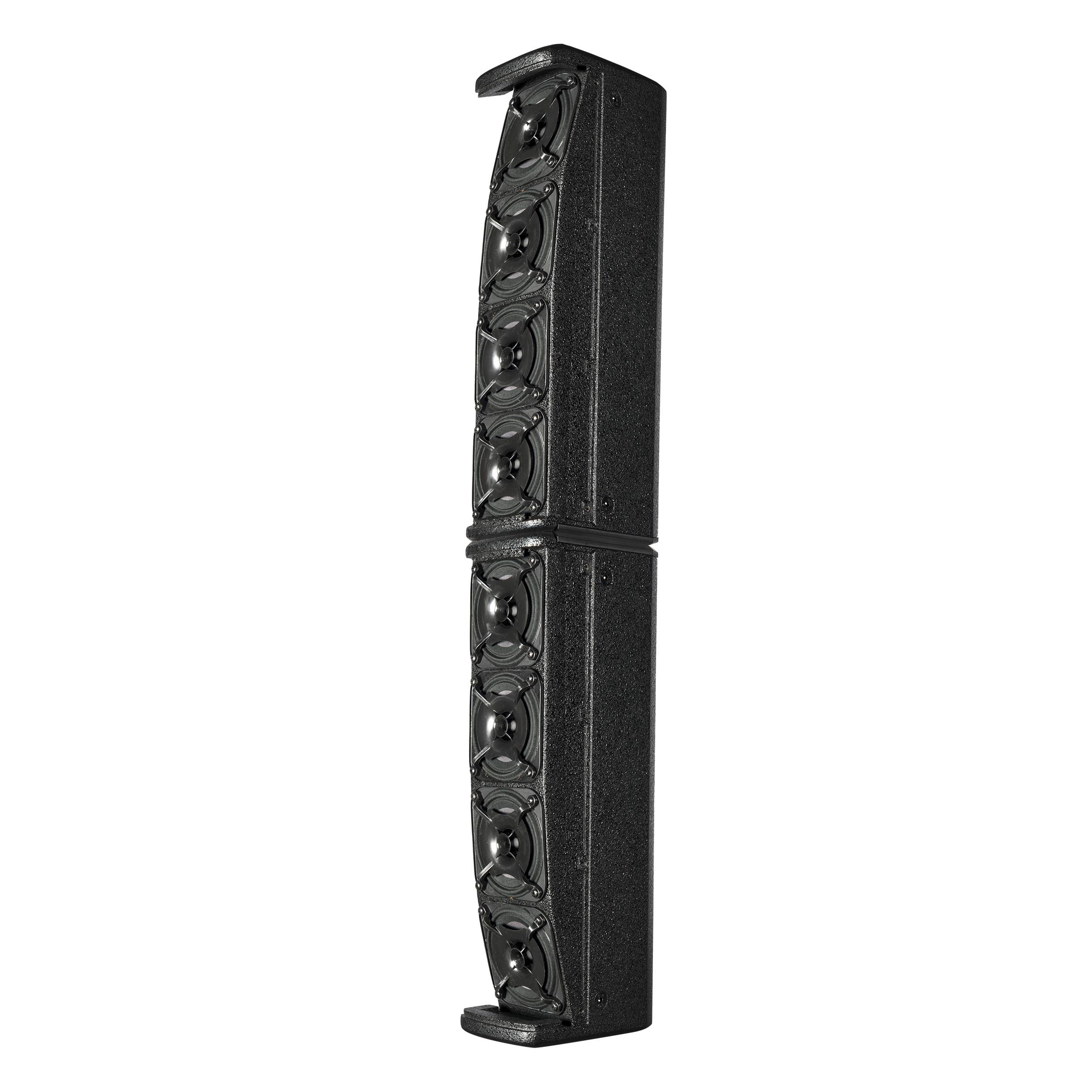 dB Technologies ES1203 – מערכת PA עמודית סטריאו 2400W עם מיקסר 6 שני הטופים של dB Technologies ES1203 ללא גריל להצגת שמונת דרייברי 4 אינץ׳