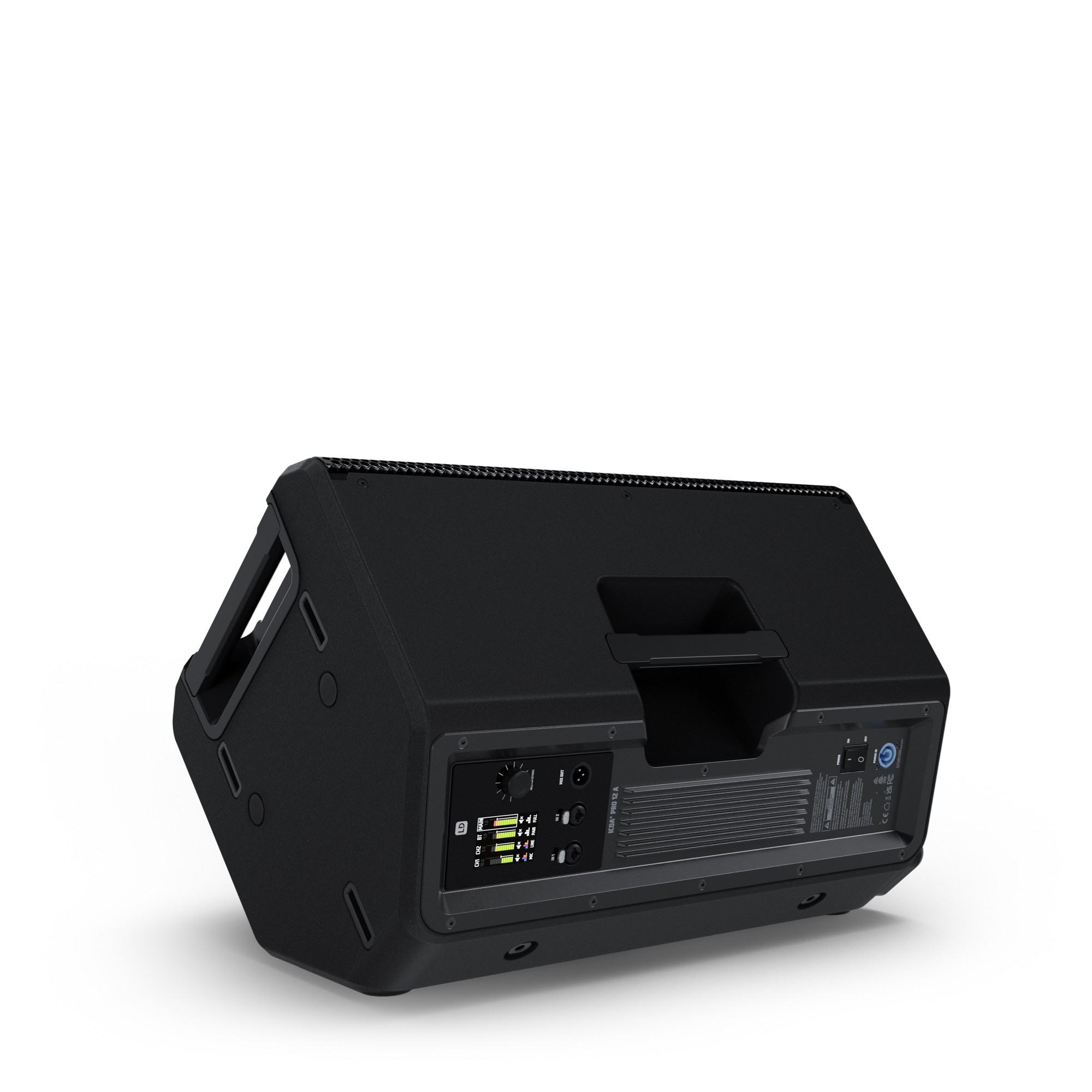 רמקול מוגבר LD Systems ICOA PRO 12 A – 12 אינץ׳ קואקסיאלי עם DSP 8 LD Systems ICOA PRO 12 A בהצבה אופקית כמוניטור במה במבט אחורי