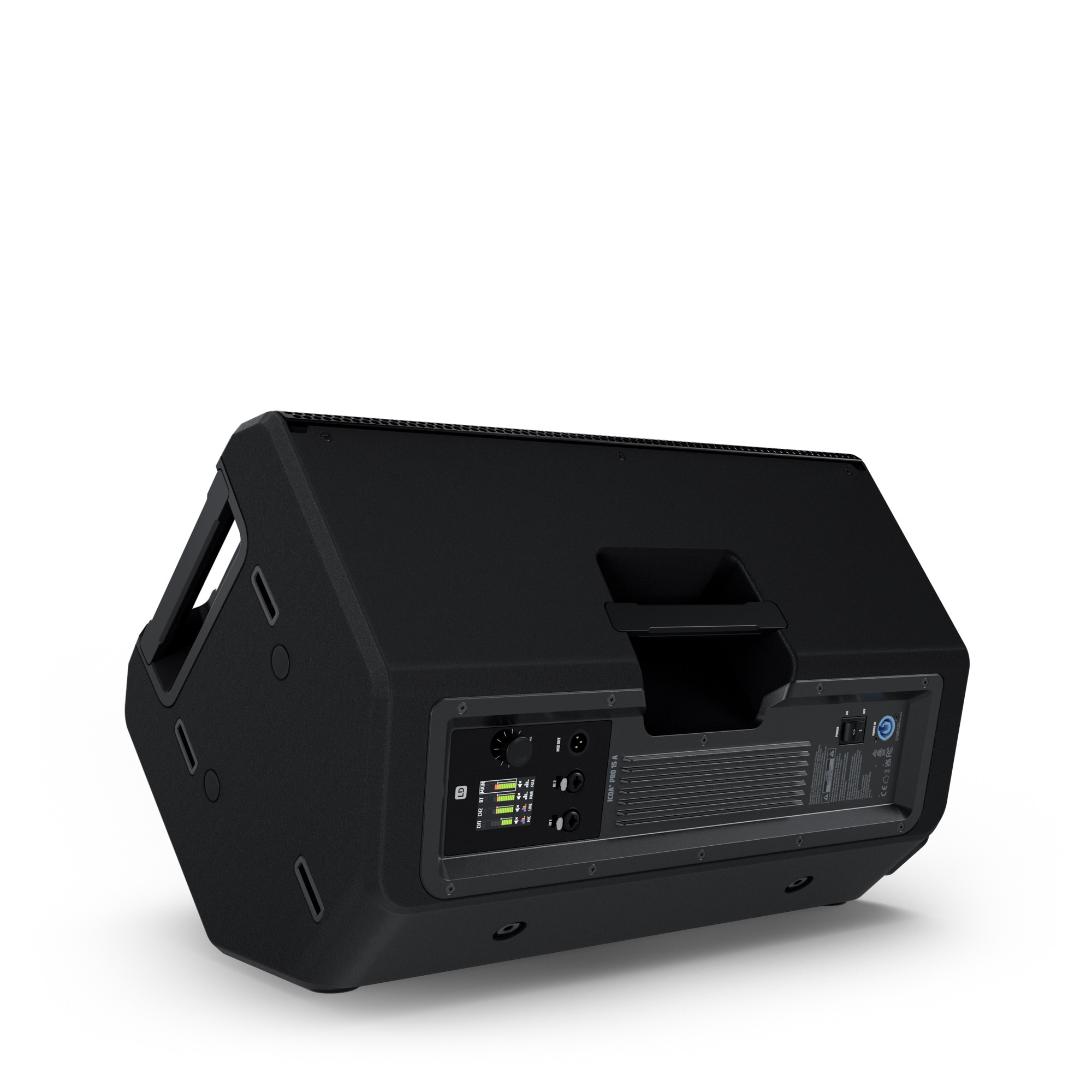 רמקול מוגבר LD Systems ICOA PRO 15 A – 15 אינץ׳ קואקסיאלי עם DSP 8 LD Systems ICOA PRO 15 A בהצבה אופקית כמוניטור במה במבט אחורי