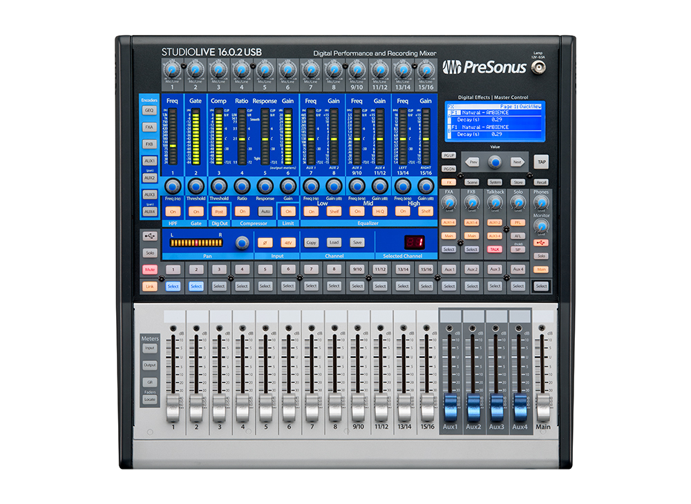 מיקסר דיגיטלי PreSonus StudioLive 16.0.2 USB – 16 כניסות וממשק 18×16 1 מיקסר דיגיטלי PreSonus StudioLive 16.0.2 USB במבט מלא מלפנים