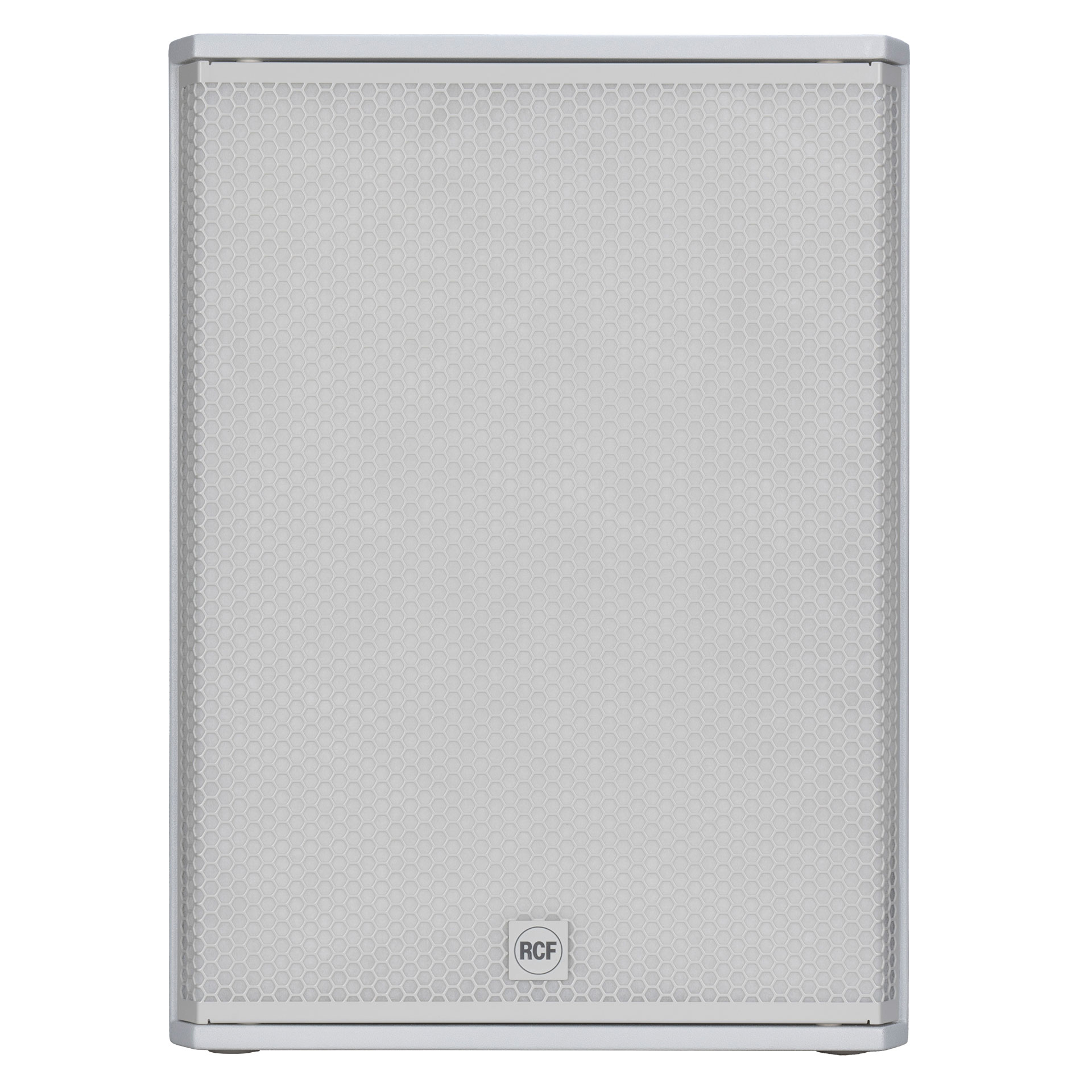 סאב וופר מוגבר לבן RCF SUB 18-AX W – 18 אינץ׳, 2200W ו-DSP מתקדם 2 סאב וופר מוגבר 18 אינץ׳ RCF SUB 18-AX W לבן – מבט חזיתי
