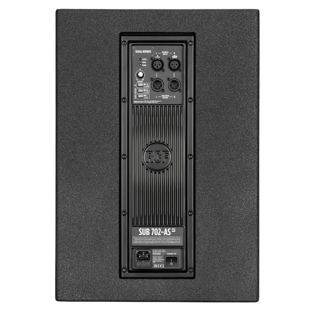 סאב וופר מוגבר RCF SUB 702-AS MK3 – 12 אינץ׳, 1400W 5 סאב וופר מוגבר RCF SUB 702-AS MK3 – פאנל אחורי וחיבורים