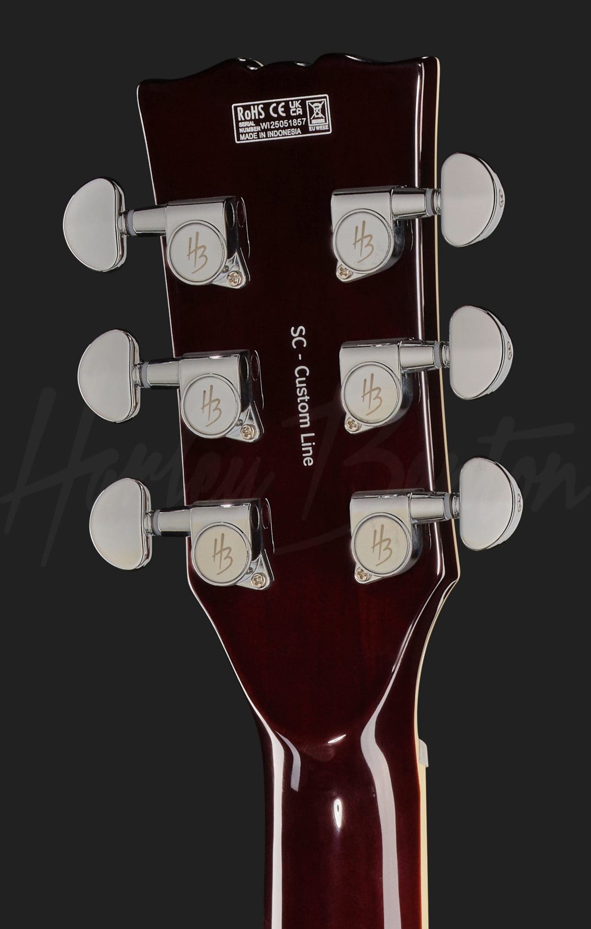 גיטרה חשמלית Harley Benton SC-Custom III Desert Burst 6 גיטרה Harley Benton SC-Custom III Desert Burst, ראש הגיטרה מאחור