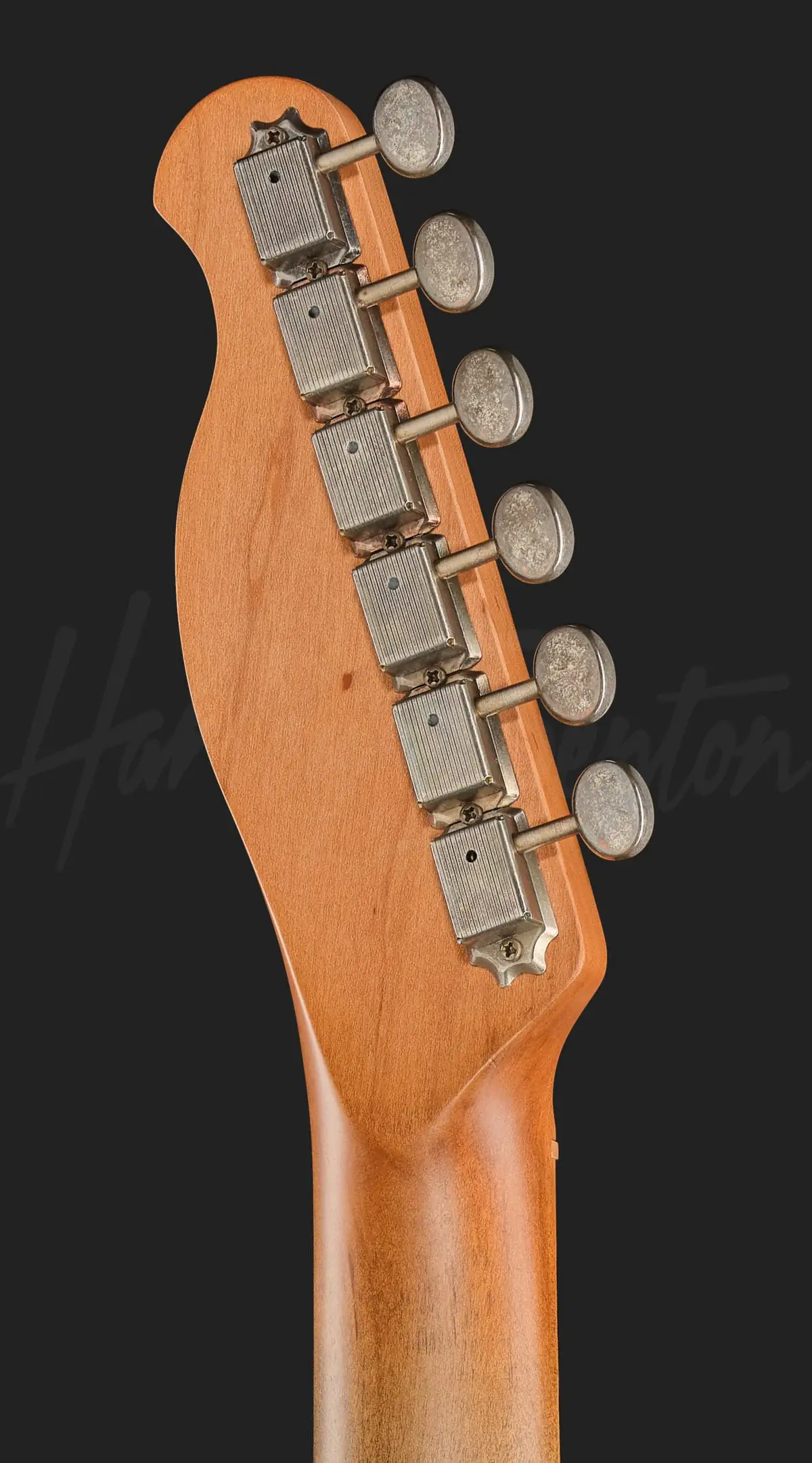 גיטרה חשמלית Harley Benton TE-62LA MN LPB 7 גיטרה Harley Benton TE-62LA MN LPB, ראש הגיטרה ומפתחות הכיוון מאחור