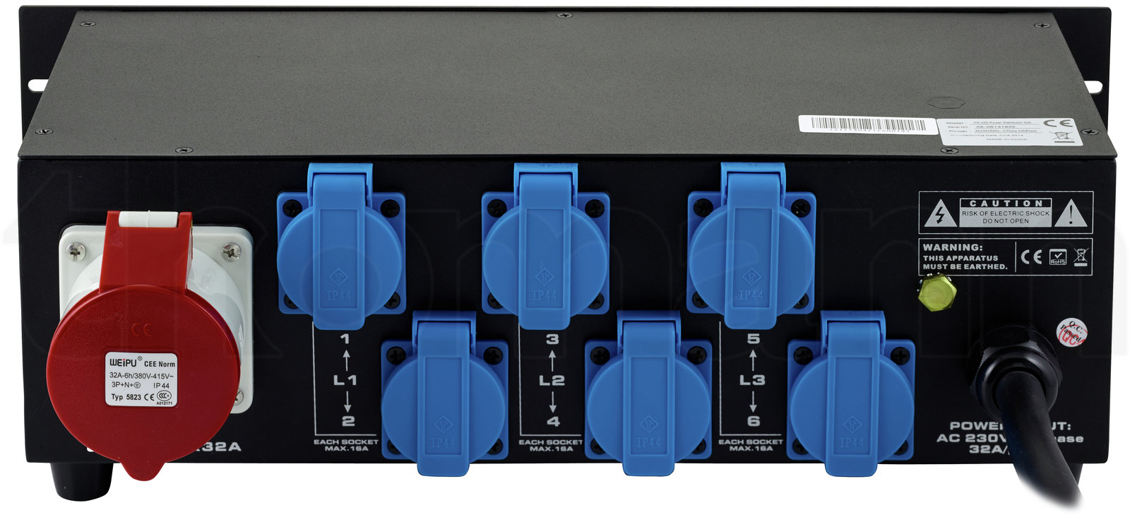 מפצל ומחלק זרם CEE Stairville PD-332 Power Distributor 32A 6 מפצל ומחלק זרם CEE Stairville PD-332 Power Distributor 32A — תמונה 6