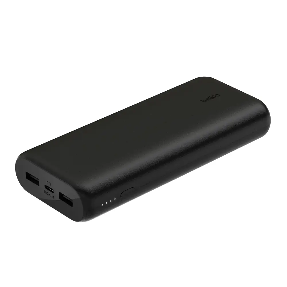 מטען נייד 20,000mAh Belkin BoostCharge 20W PD – 3 יציאות USB‑C ו‑2×USB‑A 3 יציאות המטען הנייד Belkin – USB-C עם Power Delivery ושתי יציאות USB-A