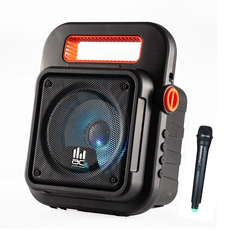 בידורית קריוקי ניידת 6 אינץ׳ AC-Mini6 עם מיקרופון אלחוטי – Bluetooth, רדיו FM ותאורת LED 1 AC-Mini6 בידורית קריוקי ניידת עם מיקרופון אלחוטי