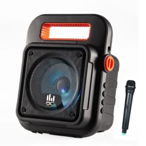בידורית קריוקי ניידת 6 אינץ׳ AC-Mini6 עם מיקרופון אלחוטי – Bluetooth, רדיו FM ותאורת LED
