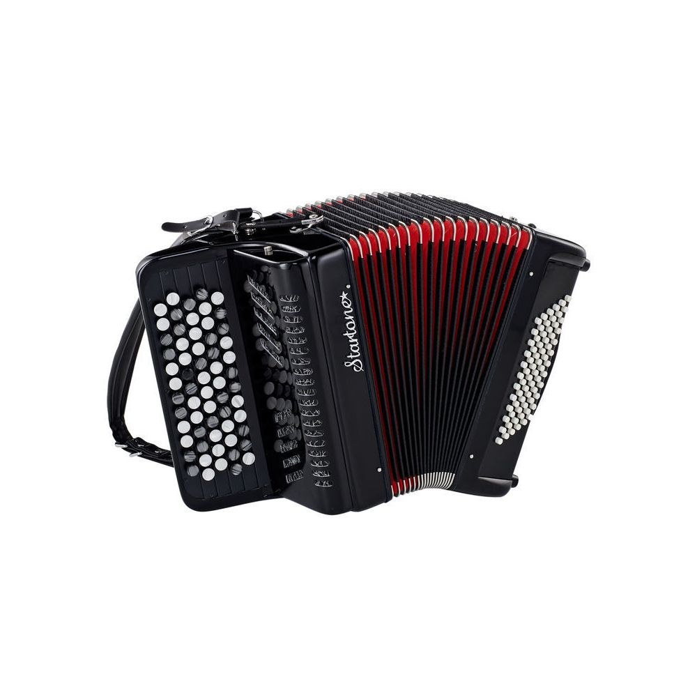 אקורדיון כפתורים Startone במערכת C – 72 בסים, 62 כפתורים ב-5 שורות, רצועות ונרתיק גב, שחור (יבוא בלעדי) 1 אקורדיון כפתורים Startone במערכת C – 72 בסים, 62 כפתורים ב-5 שורות, רצועות ונרתיק גב, שחור