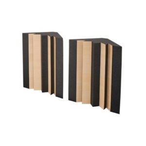 זוג מלכודות בס פינתיות t.akustik – 37×37×60 ס״מ, בליעה 80–1000 הרץ, ספוג פוליאסטר, אנתרציט וליבנה