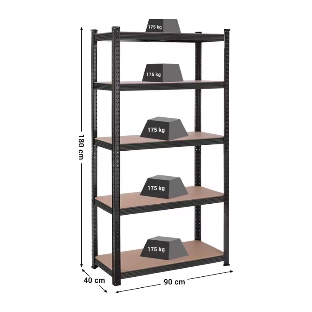 מדף 5 קומות שחור 180×90×40 עם מדפי MDF – Apextone WR-1809040 BLC 3 מדף 5 קומות שחור 180×90×40 עם מדפי MDF – Apextone WR-1809040 BLC – תמונה 2