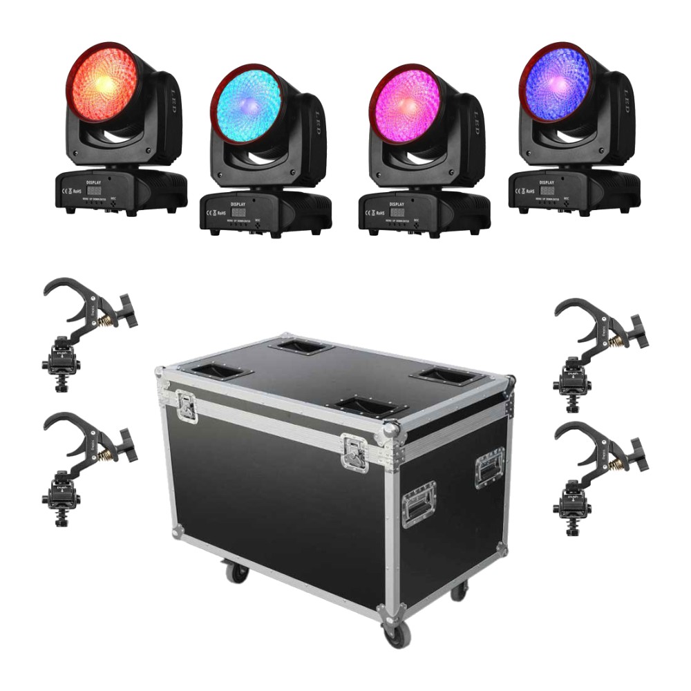 סט 4 ראשים נעים פלאד 120W עם קייס וקלמפים – Apextone 1 סט 4 ראשים נעים פלאד 120W עם קייס וקלמפים – Apextone