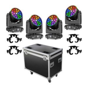 סט 4 ראשים נעים ווש 19×15W עם זום, קייס וקלמפים – Apextone