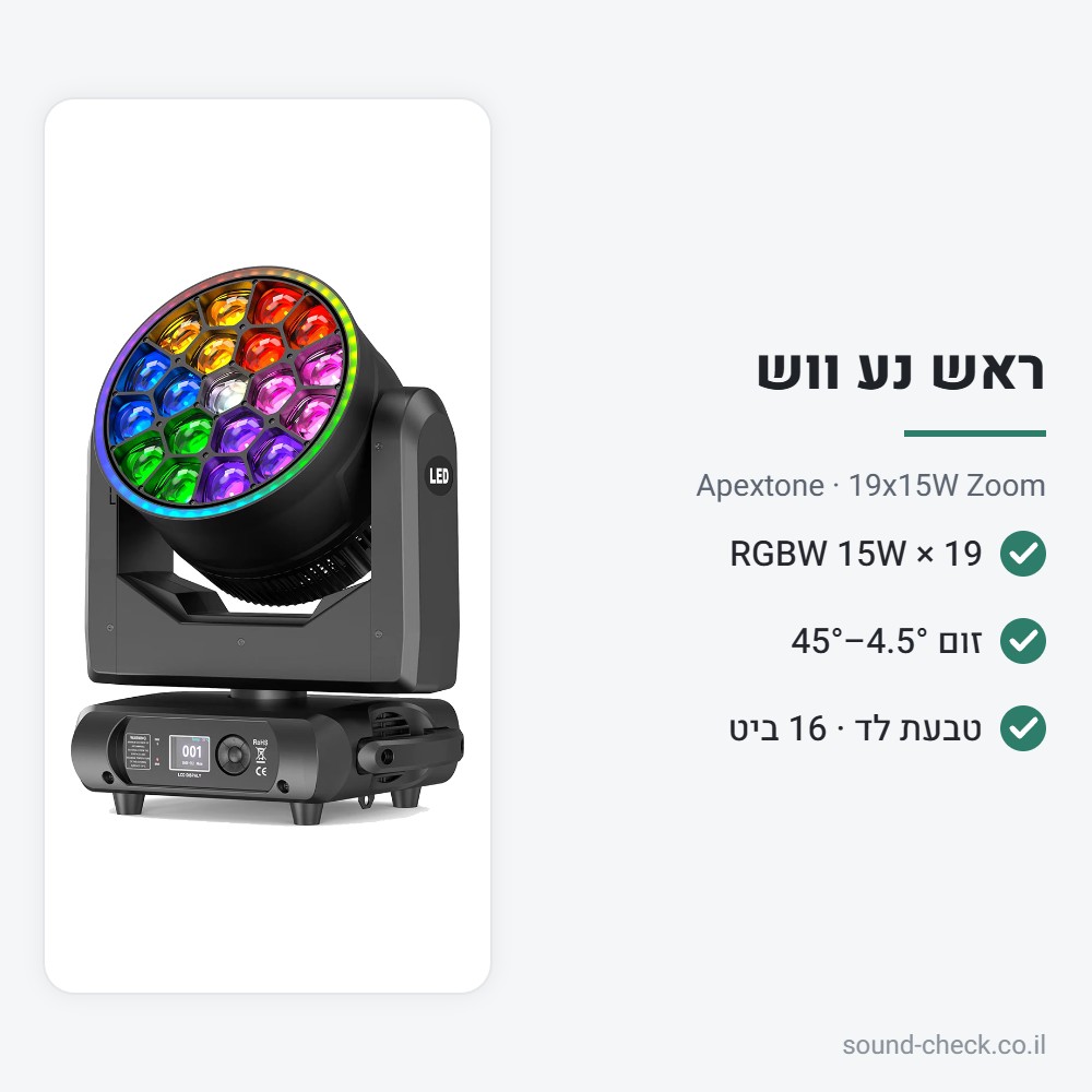 ראש נע ווש 19×15W RGBW עם זום וטבעת לד – Apextone 19x15W Zoom 2 מפרט ראש נע ווש 19×15W RGBW עם זום וטבעת לד – Apextone 19x15W Zoom