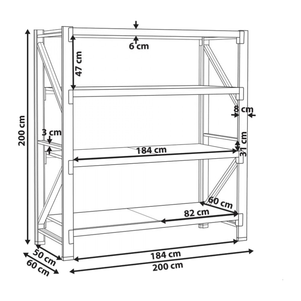 מערכת מדפים שחורה 200×200×60 – 4 מדפים, 200 ק״ג למדף – Apextone WR-BLC-20020060 3 מערכת מדפים שחורה 200×200×60 – 4 מדפים, 200 ק״ג למדף – Apextone WR-BLC-20020060 – תמונה 2