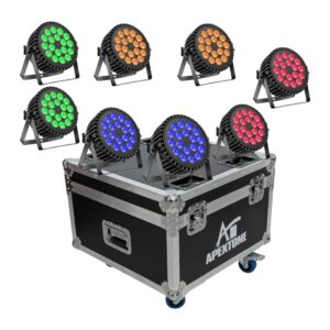 סט 8 פנסי לד שקטים 18×10W RGBW עם קייס – Apextone