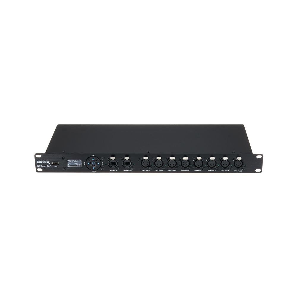 ממיר Art-Net ו-sACN ל-DMX Botex – 8 יוניברסים, RDM, תצוגת OLED, DMX של 5 פינים, 1U 2 ממיר הרשת ל-DMX בשמונה יוניברסים – ממיר Art-Net ל-DMX, תמונה 2