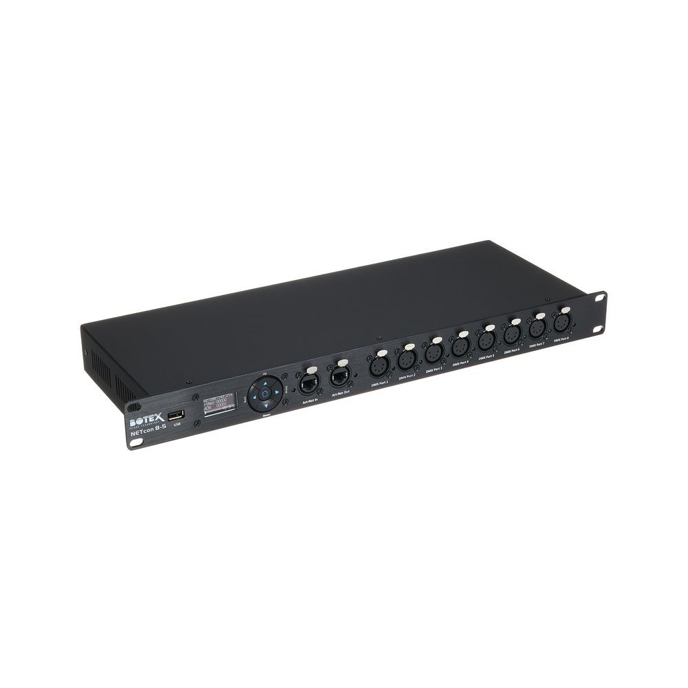 ממיר Art-Net ו-sACN ל-DMX Botex – 8 יוניברסים, RDM, תצוגת OLED, DMX של 5 פינים, 1U 3 ממיר הרשת ל-DMX בשמונה יוניברסים – ממיר Art-Net ל-DMX, תמונה 3