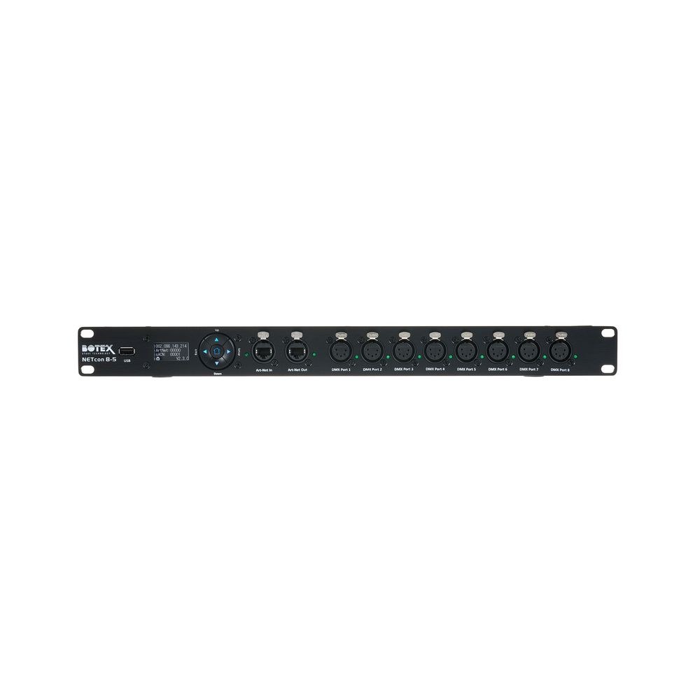 ממיר Art-Net ו-sACN ל-DMX Botex – 8 יוניברסים, RDM, תצוגת OLED, DMX של 5 פינים, 1U 5 ממיר הרשת ל-DMX בשמונה יוניברסים – ממיר Art-Net ל-DMX, תמונה 5