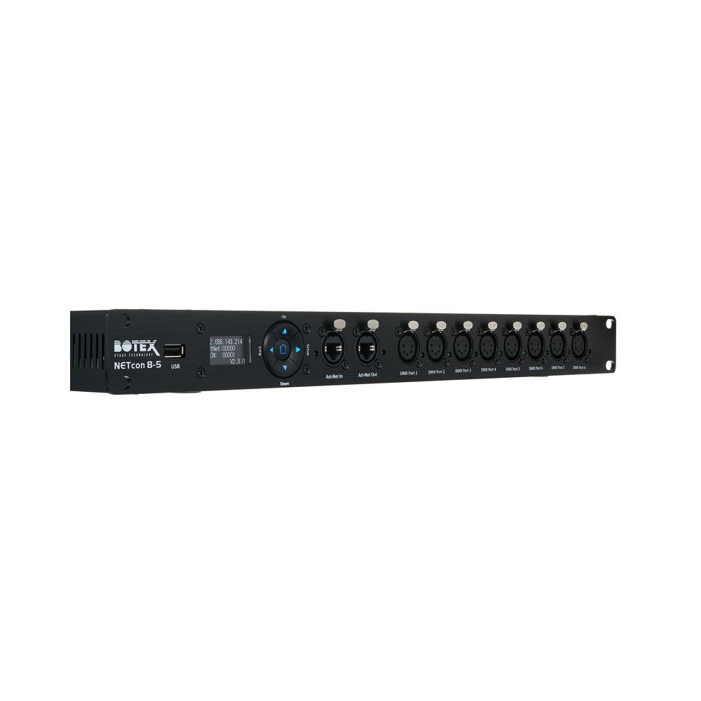 ממיר Art-Net ו-sACN ל-DMX Botex – 8 יוניברסים, RDM, תצוגת OLED, DMX של 5 פינים, 1U 7 ממיר הרשת ל-DMX בשמונה יוניברסים – ממיר Art-Net ל-DMX, תמונה 7