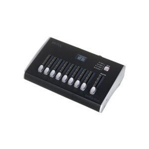 בקר DMX קומפקטי Botex – 32 ערוצים, 8 פיידרים ומאסטר, מסך OLED, הזנת USB-C