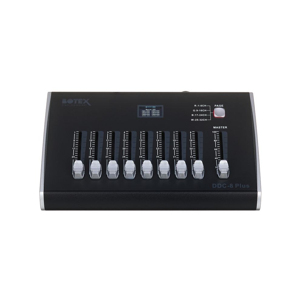 בקר DMX קומפקטי Botex – 32 ערוצים, 8 פיידרים ומאסטר, מסך OLED, הזנת USB-C 2 בקר ה-DMX הקומפקטי – בקר DMX, תמונה 2