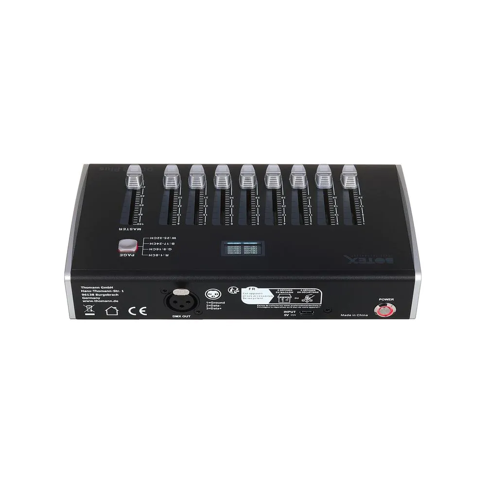 בקר DMX קומפקטי Botex – 32 ערוצים, 8 פיידרים ומאסטר, מסך OLED, הזנת USB-C 4 בקר ה-DMX הקומפקטי – בקר DMX, תמונה 4
