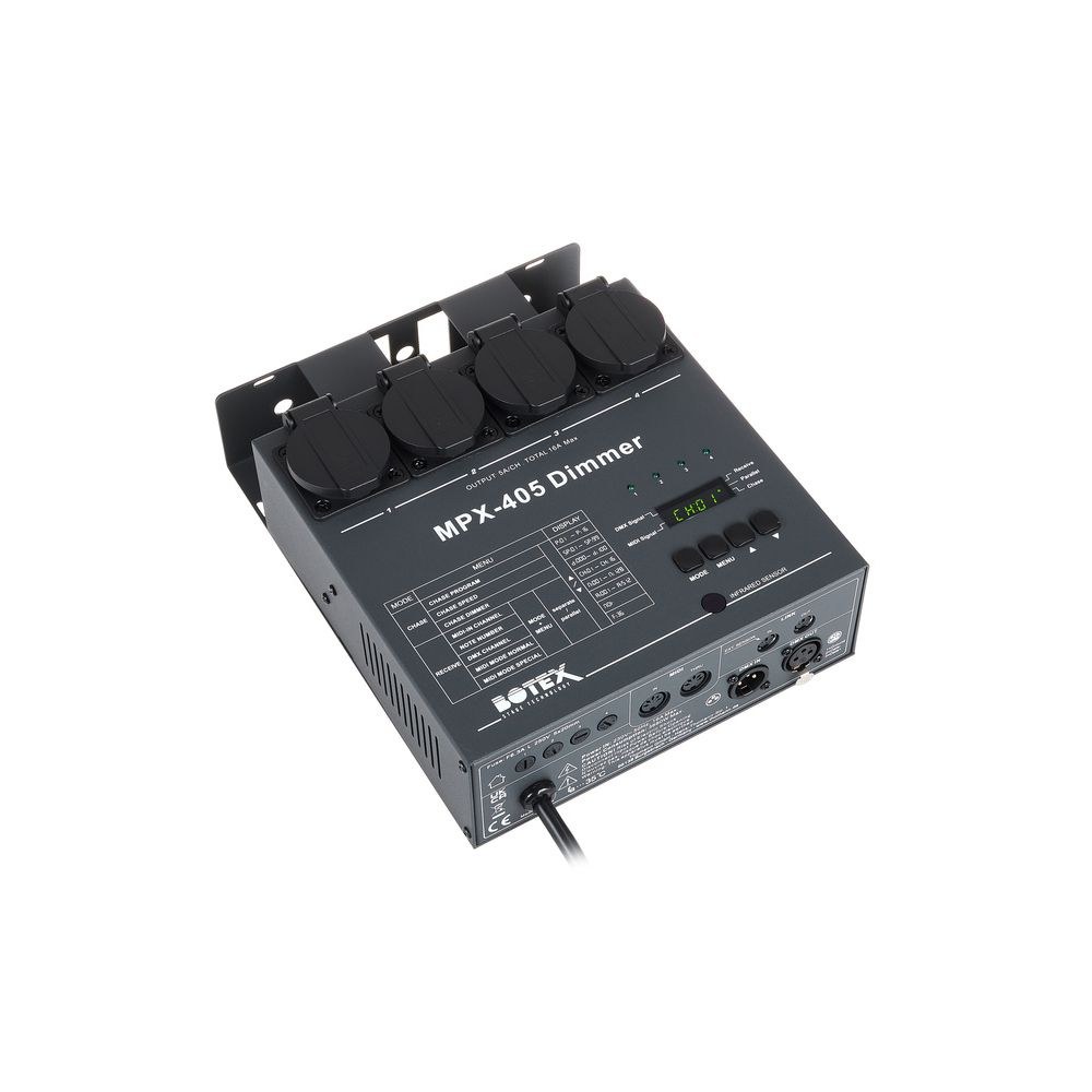 דימר 4 ערוצים Botex בשליטת DMX ו-MIDI – 5A לערוץ, 16 תוכניות, 4 שקעי שוקו 3 דימר 4 הערוצים של Botex – דימר DMX, תמונה 3