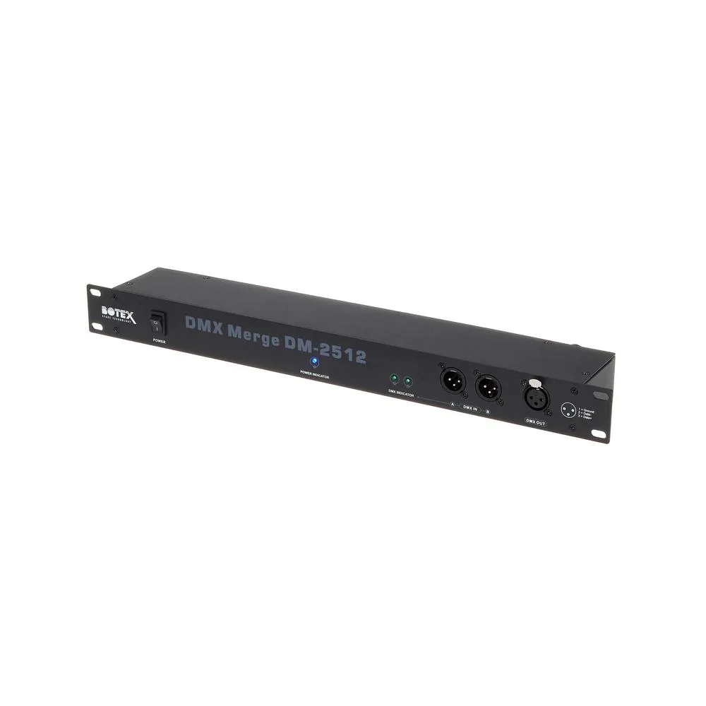 מאחד DMX לראק 19 אינץ׳ Botex – 2 כניסות DMX ליציאה אחת, מצבי Merge, Add ו-Sub 1 מאחד DMX לראק 19 אינץ׳ Botex – 2 כניסות DMX ליציאה אחת, מצבי Merge, Add ו-Sub