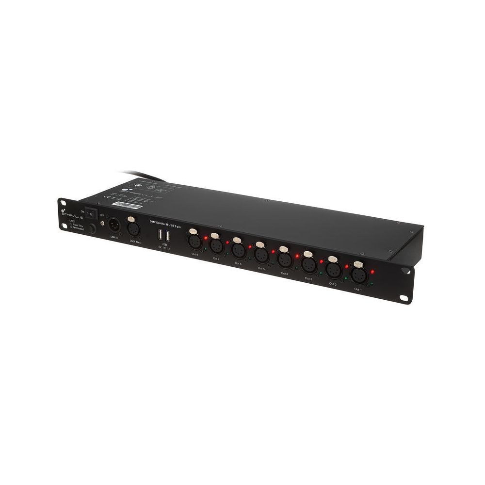 מפצל DMX לראק Stairville – 8 יציאות מבודדות, XLR 5 פינים, 2 שקעי USB, 1U 1 מפצל DMX לראק Stairville – 8 יציאות מבודדות, XLR 5 פינים, 2 שקעי USB, 1U