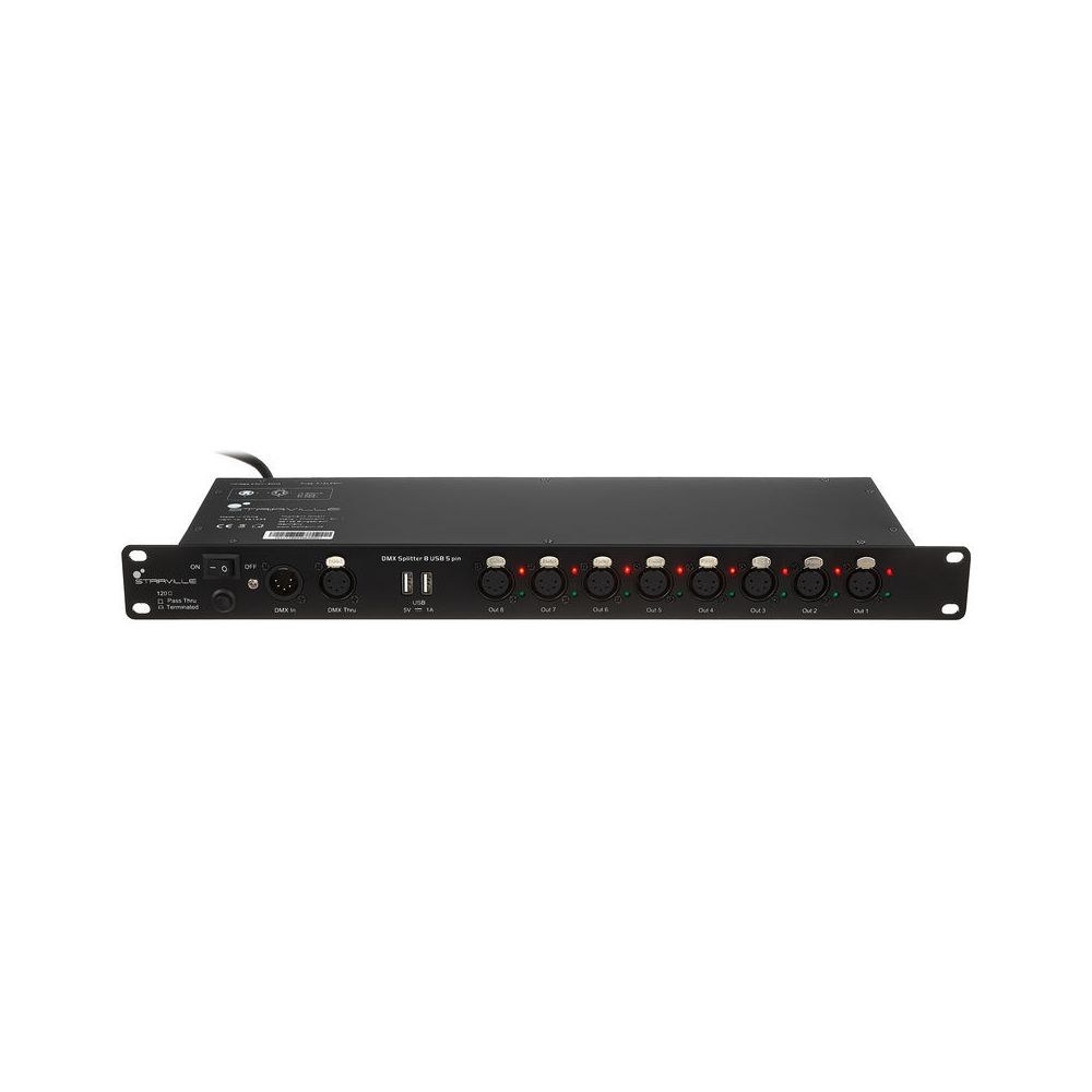 מפצל DMX לראק Stairville – 8 יציאות מבודדות, XLR 5 פינים, 2 שקעי USB, 1U 2 מפצל ה-DMX לראק – מפצל DMX, תמונה 2