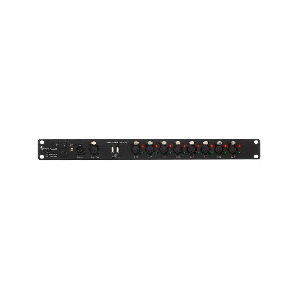 מפצל DMX לראק Stairville – 8 יציאות מבודדות, XLR 5 פינים, 2 שקעי USB, 1U 5 מפצל ה-DMX לראק – מפצל DMX, תמונה 5
