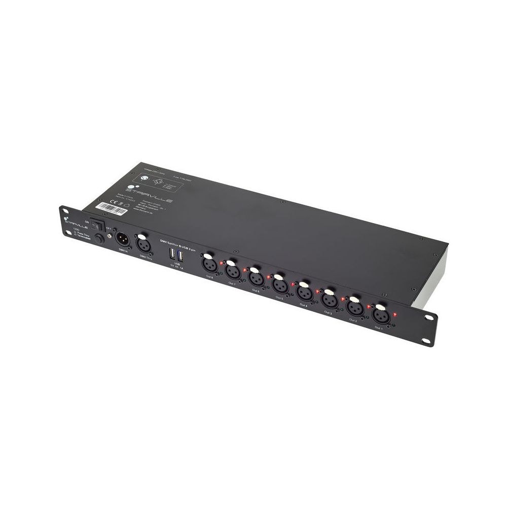 מפצל DMX לראק Stairville – 8 יציאות מבודדות, 2 שקעי USB, חיבורים בחזית, 1U (יבוא בלעדי) 1 מפצל DMX לראק Stairville – 8 יציאות מבודדות, 2 שקעי USB, חיבורים בחזית, 1U