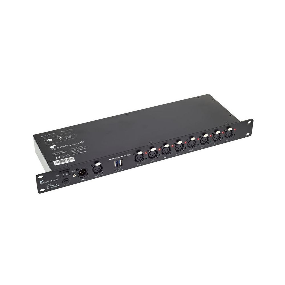 מפצל DMX לראק Stairville – 8 יציאות מבודדות, 2 שקעי USB, חיבורים בחזית, 1U (יבוא בלעדי) 3 מפצל ה-DMX לראק – מפצל DMX, תמונה 3