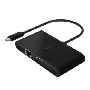 מתאם USB-C מולטימדיה Belkin AVC004 – HDMI, VGA, רשת Gigabit ו-USB-A 3.0 עם טעינה דרך המתאם