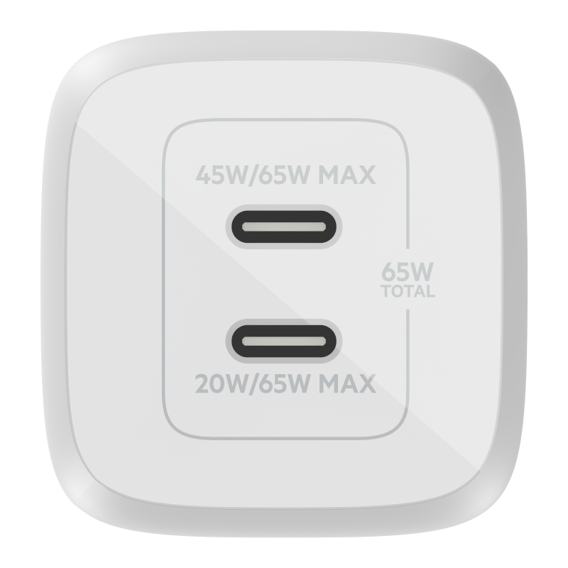 מטען קיר Belkin BoostCharge 65W GaN – שתי יציאות USB-C עם PD 3.0 ו-PPS לטעינת מחשב נייד וטלפון 2 Belkin BoostCharge 65W מטען קיר GaN 2
