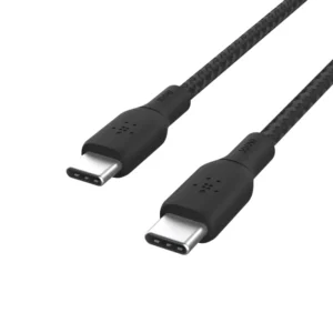 כבל USB-C ל-USB-C קלוע Belkin BoostCharge CAB014 באורך 3 מטר – טעינה עד 100W, מאושר USB-IF