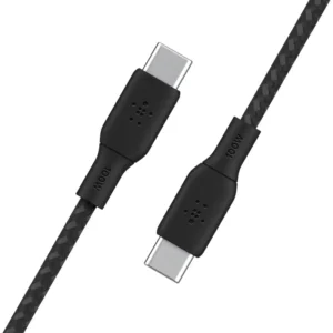 כבל USB-C ל-USB-C קלוע Belkin BoostCharge CAB014 באורך 3 מטר – טעינה עד 100W, מאושר USB-IF