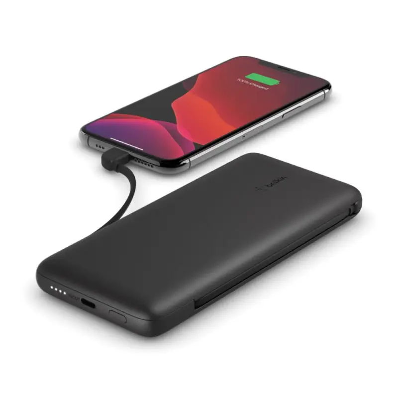 סוללת גיבוי Belkin BoostCharge Plus 10K – כבלי USB-C ו-Lightning מובנים, עד 23W לשני מכשירים 1 Belkin BoostCharge Plus 10K סוללת גיבוי