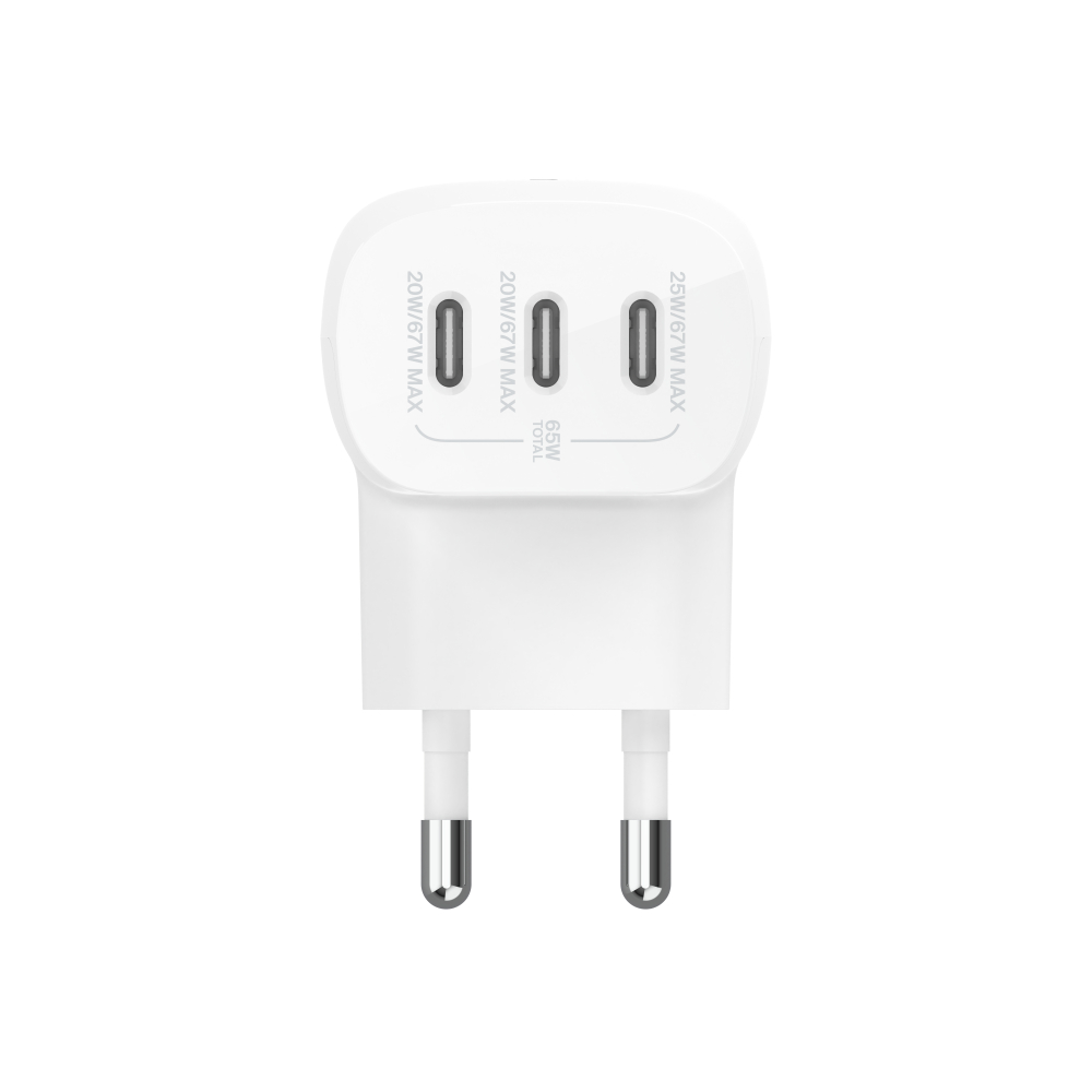 מטען קיר Belkin BoostCharge WCC002 בהספק 67W – שלוש יציאות USB-C עם PD 3.1 ו-PPS לשלושה מכשירים 3 Belkin BoostCharge WCC002 מטען קיר 67W 3