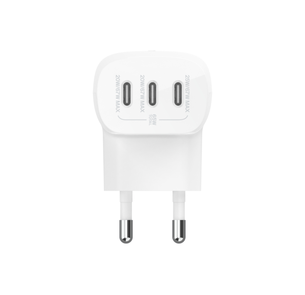 מטען קיר Belkin BoostCharge WCC002 בהספק 67W – שלוש יציאות USB-C עם PD 3.1 ו-PPS לשלושה מכשירים 6 Belkin BoostCharge WCC002 מטען קיר 67W 6