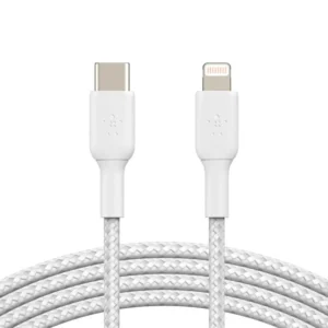 כבל USB-C ל-Lightning קלוע Belkin CAA004 באורך 1 מטר – טעינה מהירה עד 18W לאייפון, מאושר MFi