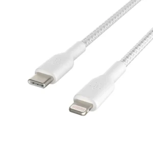 כבל USB-C ל-Lightning קלוע Belkin CAA004 באורך 1 מטר – טעינה מהירה עד 18W לאייפון, מאושר MFi