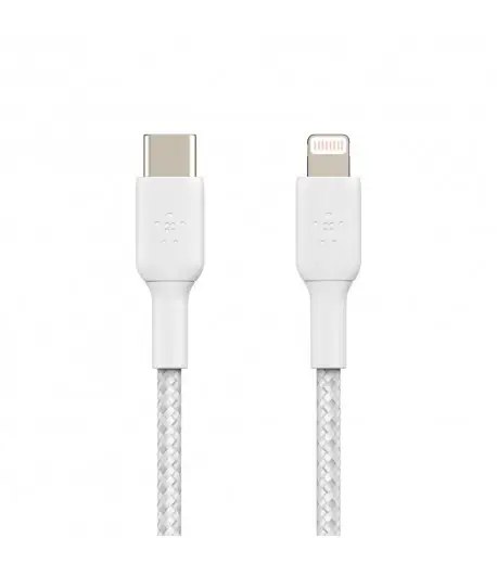 כבל USB-C ל-Lightning קלוע Belkin CAA004 באורך 1 מטר – טעינה מהירה עד 18W לאייפון, מאושר MFi 3 Belkin CAA004 כבל USB-C ל-Lightning 3