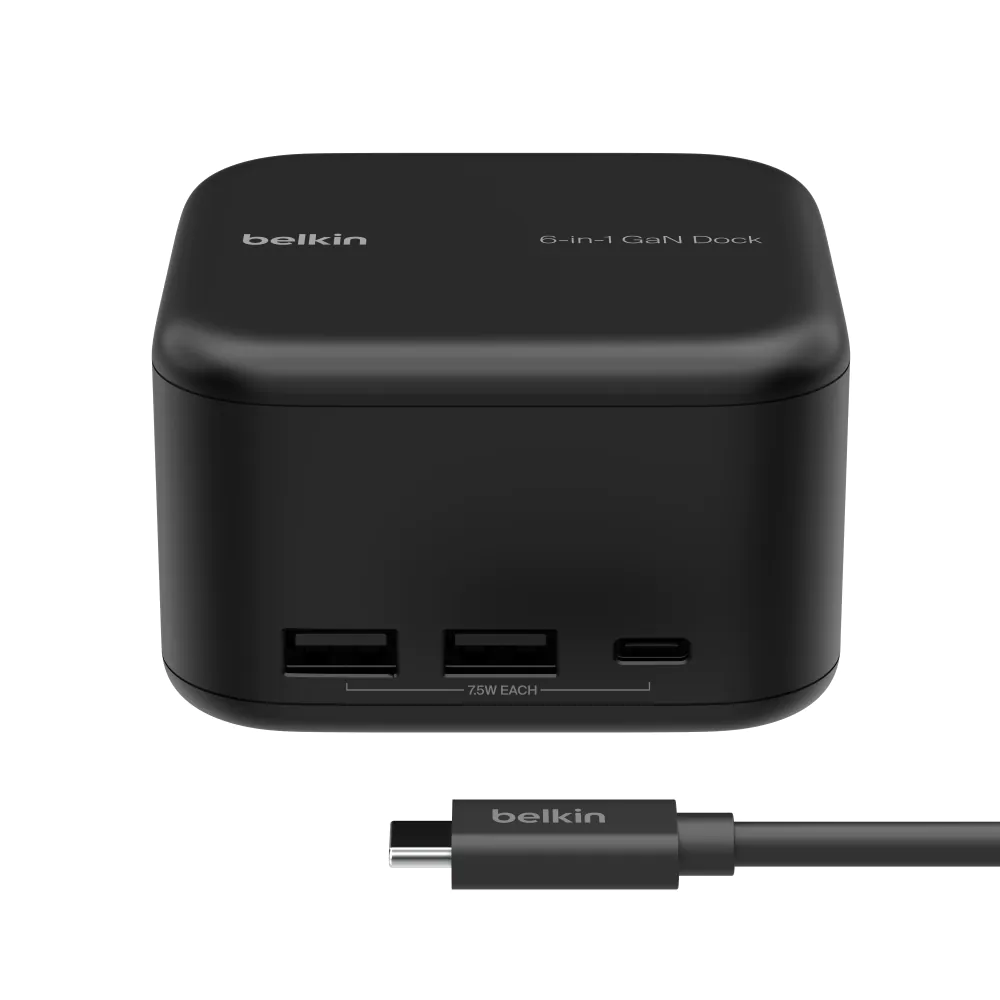 תחנת עגינה USB-C 6 ב-1 Belkin Core GaN 130W – ספק כוח מובנה, מסך 4K 60Hz ו-Gigabit Ethernet 4 Belkin Core GaN 130W תחנת עגינה USB-C 4